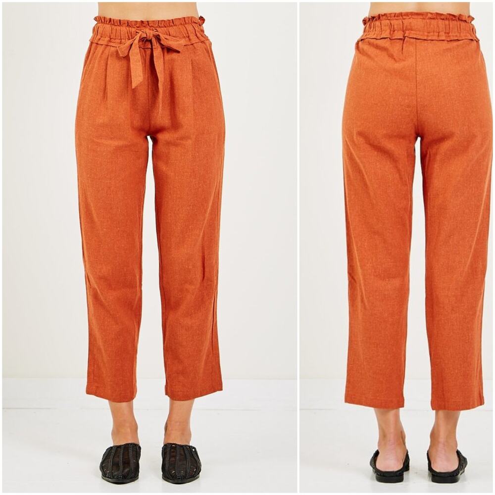 RITA ROW Women's Oregon Linen Pants drawstring waist in camel Sz small